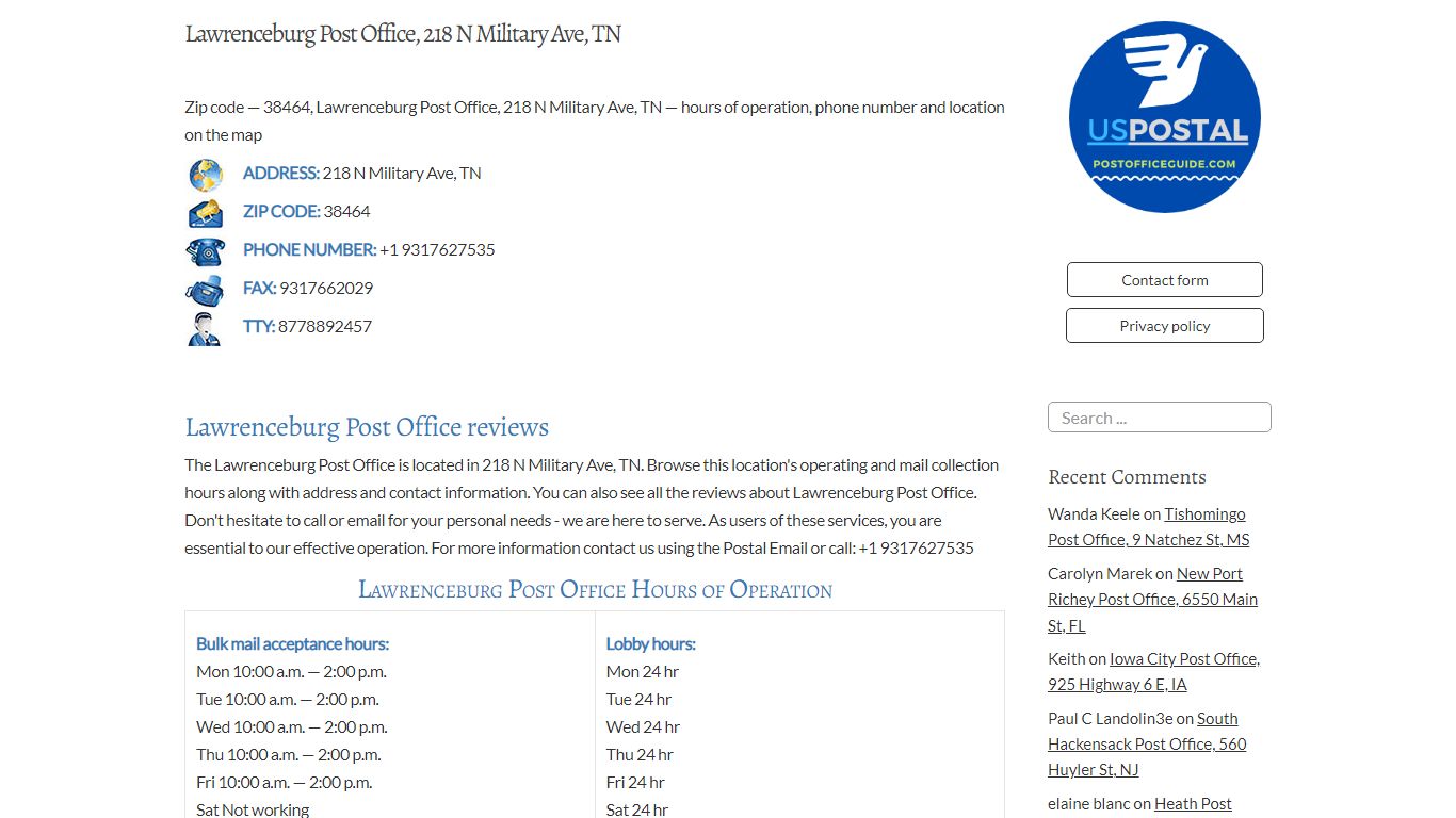 Lawrenceburg Post Office, 218 N Military Ave, TN
